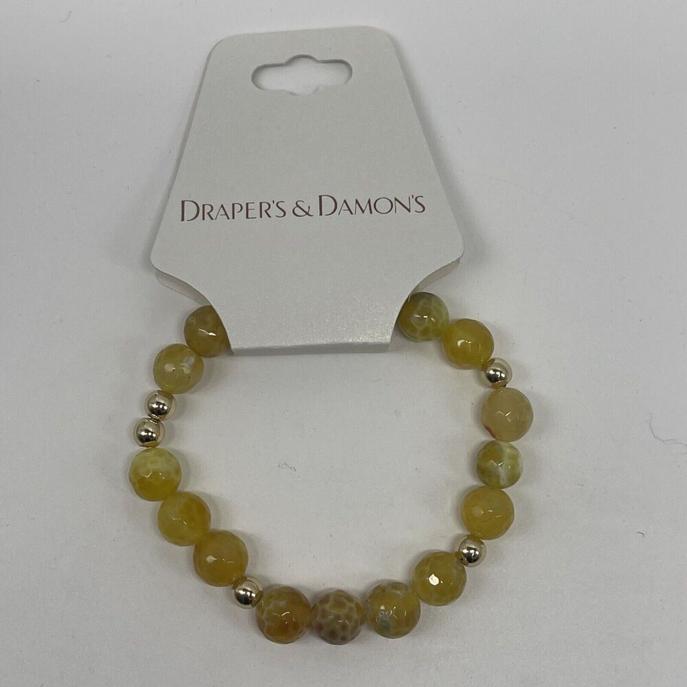 Draper’s & Damon’s Yellow Crackle Agate Natural Stone Stretch Bracelet New